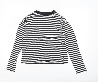 Monki Women Black White Striped Long Sleeve Jersey T-Shirt XS