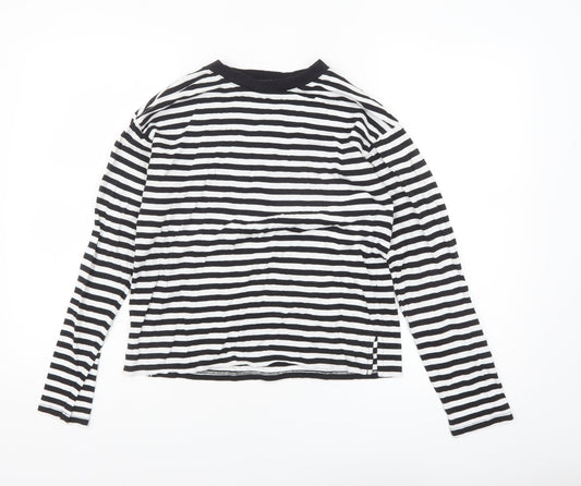 Monki Women Black White Striped Long Sleeve Jersey T-Shirt XS