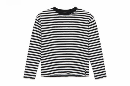 Monki Women Black White Striped Long Sleeve Jersey T-Shirt XS