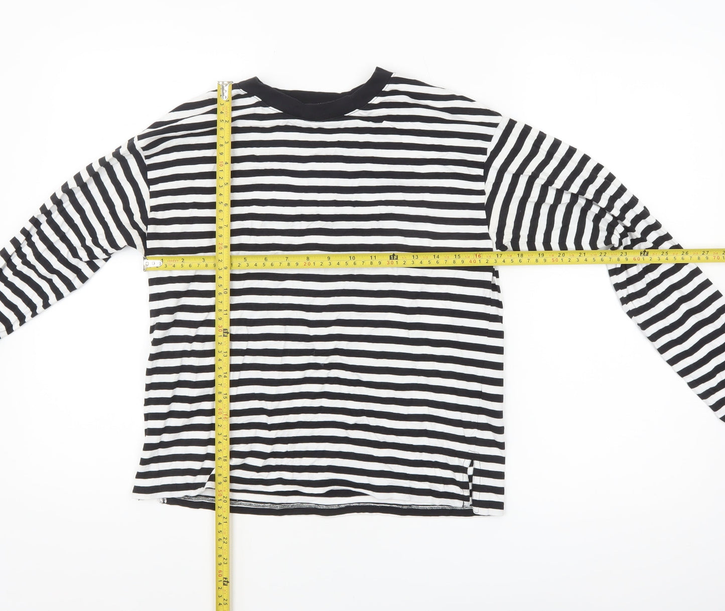 Monki Women Black White Striped Long Sleeve Jersey T-Shirt XS