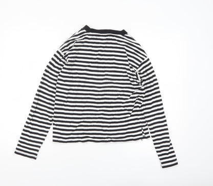 Monki Women Black White Striped Long Sleeve Jersey T-Shirt XS