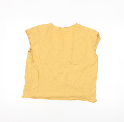 Pull&Bear Womens Yellow Cotton Sleeveless Basic T-Shirt Size 8