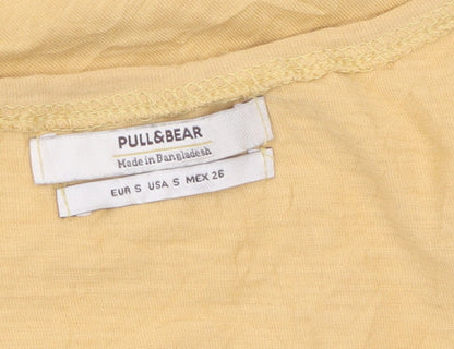 Pull&Bear Womens Yellow Cotton Sleeveless Basic T-Shirt Size 8