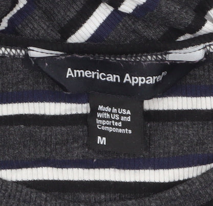American Apparel Women’s Black Striped Long Sleeve Rayon T-Shirt Size M
