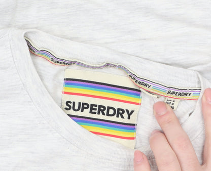 Superdry Womens White Rainbow Logo T-Shirt Size 4 Regular Fit
