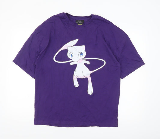 Bershka Men’s Purple Pokémon Mew Graphic T-Shirt XS