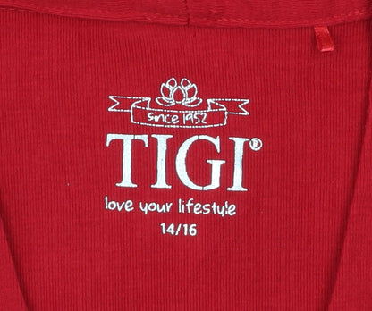 TIGI Women Red V-Neck 3/4 Sleeve Jersey T-Shirt Size 14