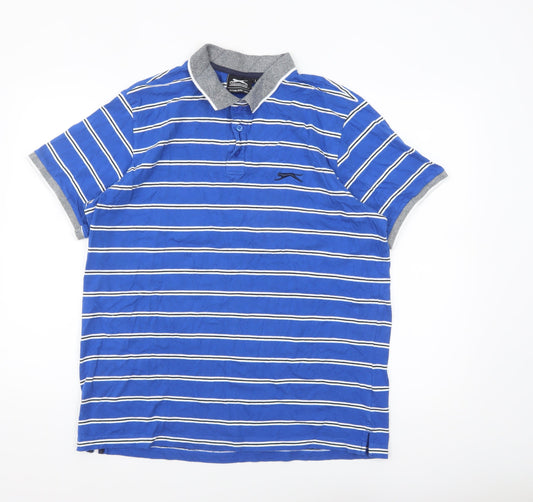 Slazenger Men's Blue Striped Cotton Polo Shirt Size L