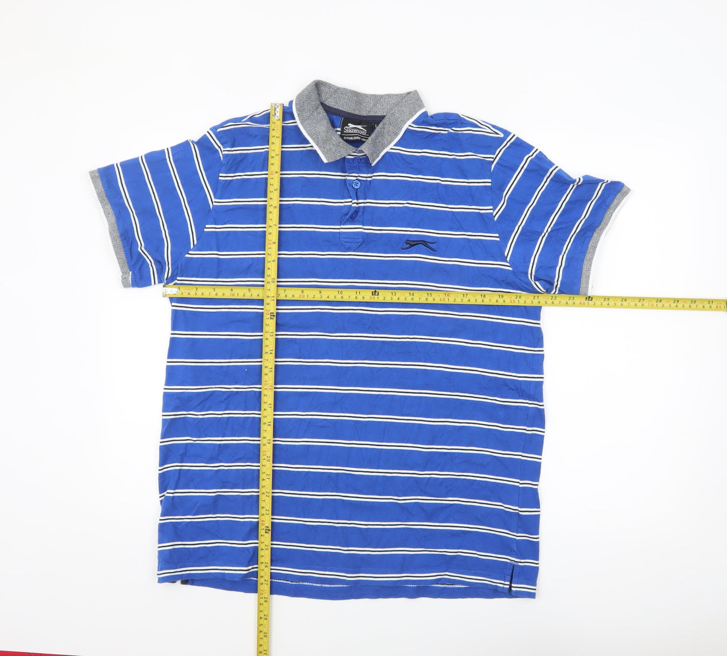 Slazenger Men's Blue Striped Cotton Polo Shirt Size L