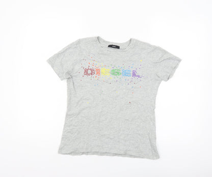 Diesel Women's Grey Cotton Rainbow Logo T-Shirt Size S