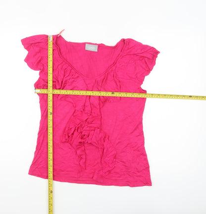 Wallis Women’s Pink Ruffle Blouse Size 12 Short Sleeve Viscose Top