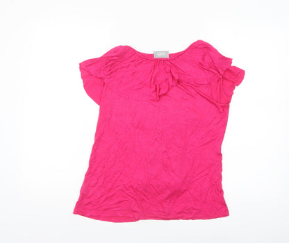 Wallis Women’s Pink Ruffle Blouse Size 12 Short Sleeve Viscose Top