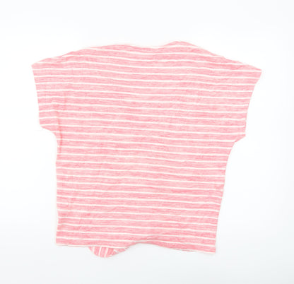 Cotton Traders Women's Pink Striped Tie Front Cropped V-Neck T-Shirt Size 12