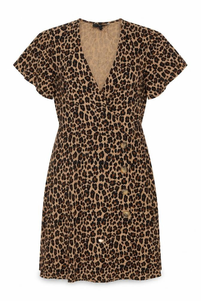 Next Women’s Brown Leopard Print Wrap Dress Size 8 Short Sleeve