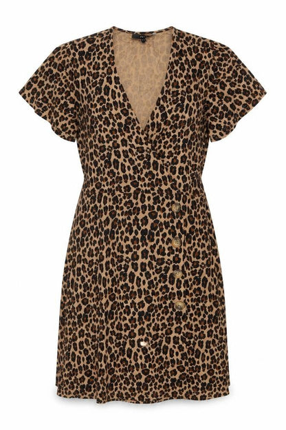 Next Women’s Brown Leopard Print Wrap Dress Size 8 Short Sleeve