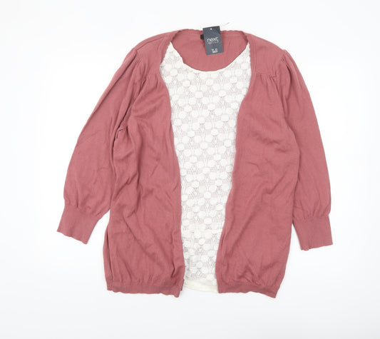Next Women Tall Pink Lace Panel Cotton Cardigan Size 16