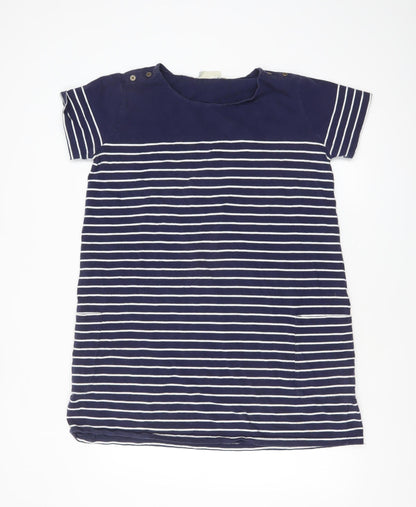 JoJo Maman Bébé Women Blue Striped T-Shirt Dress L Casual