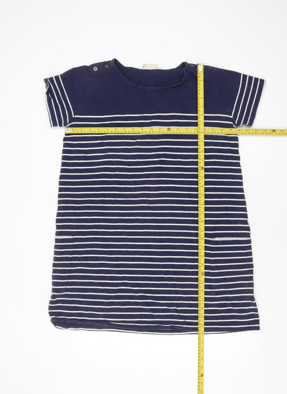 JoJo Maman Bébé Women Blue Striped T-Shirt Dress L Casual