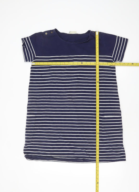 JoJo Maman Bébé Women Blue Striped T-Shirt Dress L Casual