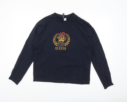 H&M Divided Womens Navy Blue Long Sleeve Crew Neck T-Shirt Size 12