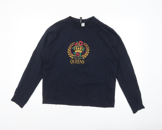 H&M Divided Womens Navy Blue Long Sleeve Crew Neck T-Shirt Size 12