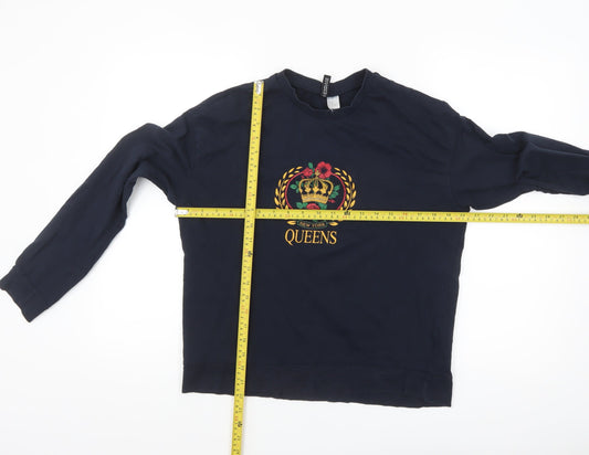 H&M Divided Womens Navy Blue Long Sleeve Crew Neck T-Shirt Size 12