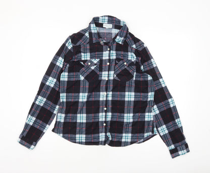 Apricot Womens Blue Plaid Flannel Button-Up Shirt UK 16
