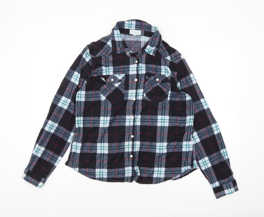 Apricot Womens Blue Plaid Flannel Button-Up Shirt UK 16