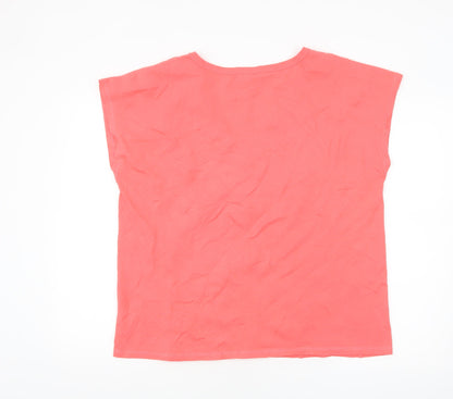 Bonmarché Women Pink Size 18 Cotton Linen Beaded V-Neck T-Shirt