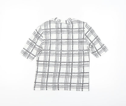 Topshop Women’s White Check Short Sleeve High Neck T-Shirt Size 10