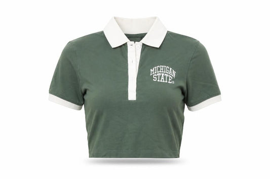 MSU Michigan State University Women's Green Cropped Polo Shirt 2XS