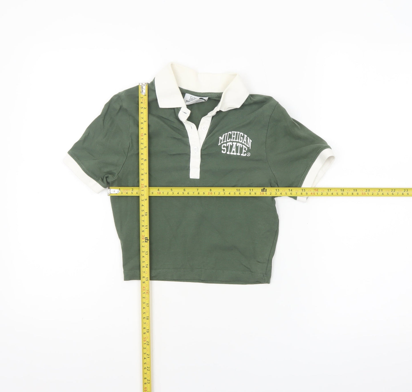 MSU Michigan State University Women's Green Cropped Polo Shirt 2XS