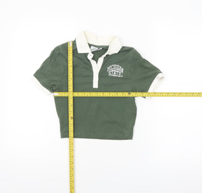 MSU Michigan State University Women's Green Cropped Polo Shirt 2XS