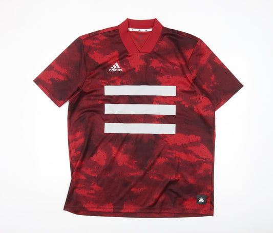Adidas Men’s Red Camouflage Short Sleeve V-Neck Athletic Jersey T-Shirt M