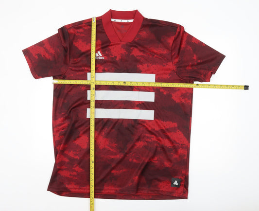 Adidas Men’s Red Camouflage Short Sleeve V-Neck Athletic Jersey T-Shirt M