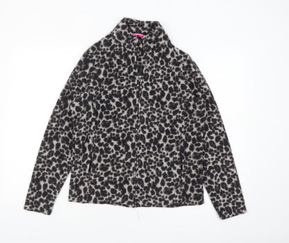 Marks and Spencer Womens Grey Leopard Print Fleece Zip Jacket Size 14