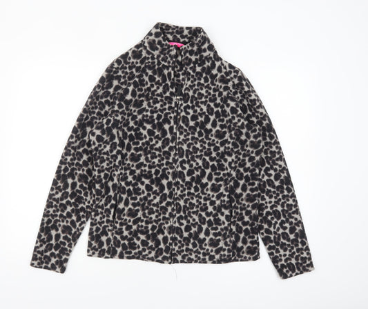 Marks and Spencer Womens Grey Leopard Print Fleece Zip Jacket Size 14