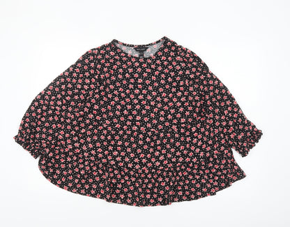 New Look Women’s Black Floral Tunic Blouse Size 14 Long Sleeve