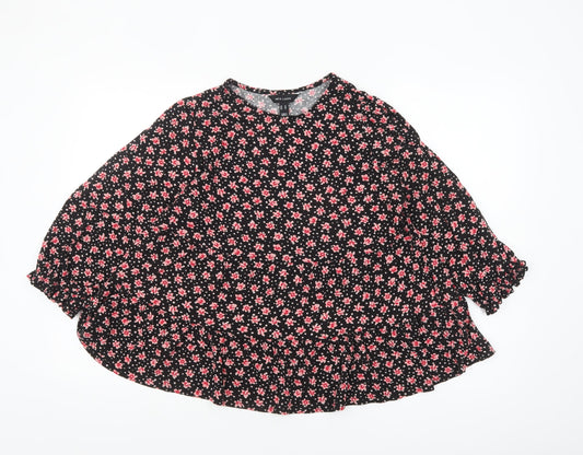 New Look Women’s Black Floral Tunic Blouse Size 14 Long Sleeve