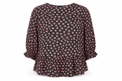 New Look Women’s Black Floral Tunic Blouse Size 14 Long Sleeve