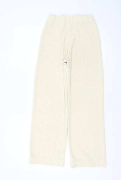 MNG Women Beige Wide-Leg Corduroy Trousers Size S