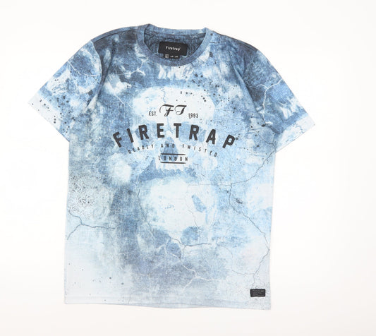 Firetrap Men's Blue Skull Graphic Print Polyester T-Shirt Size M