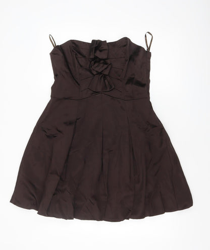Coast Women's Brown Fit & Flare Sleeveless Bow Dress Size 16