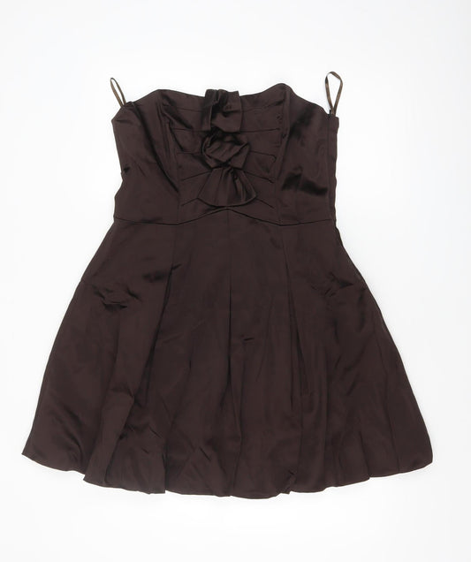 Coast Women's Brown Fit & Flare Sleeveless Bow Dress Size 16
