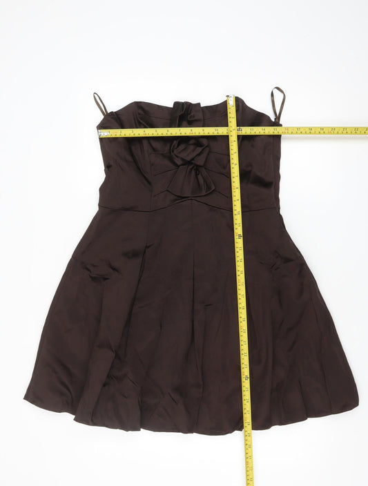 Coast Women's Brown Fit & Flare Sleeveless Bow Dress Size 16