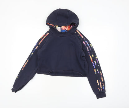 Adidas Girls Black 11-12 Years Pullover Hoodie with Floral Stripes