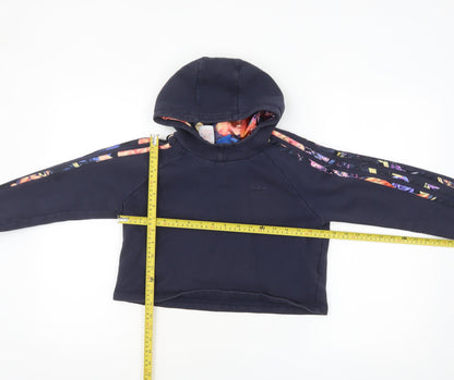 Adidas Girls Black 11-12 Years Pullover Hoodie with Floral Stripes
