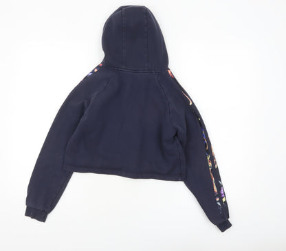 Adidas Girls Black 11-12 Years Pullover Hoodie with Floral Stripes