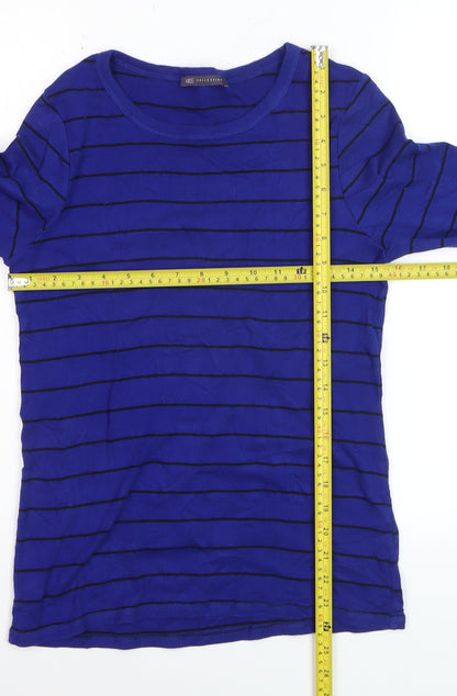 Marks and Spencer Women's Blue Striped Long Sleeve Cotton T-Shirt Size 14