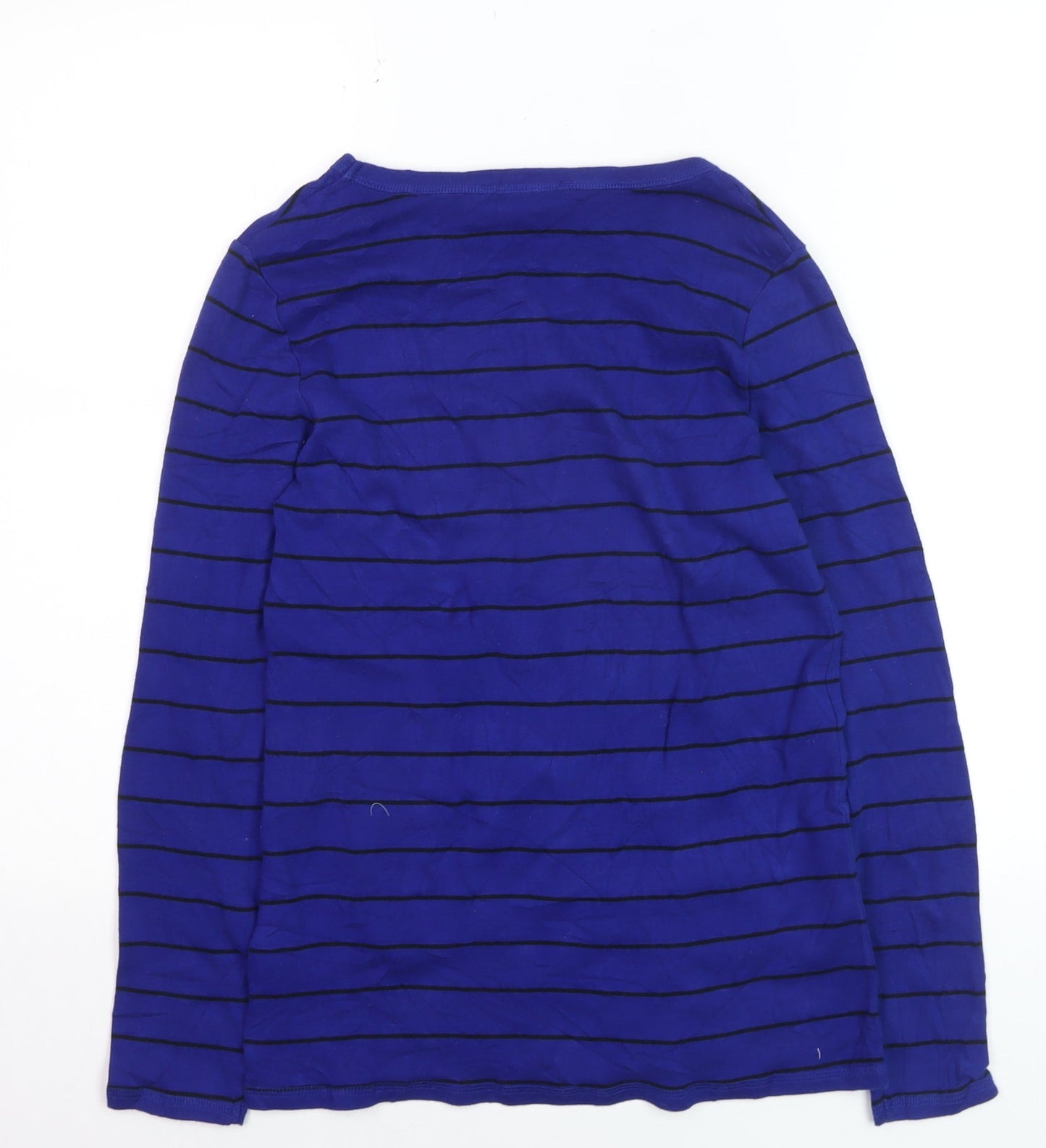 Marks and Spencer Women's Blue Striped Long Sleeve Cotton T-Shirt Size 14